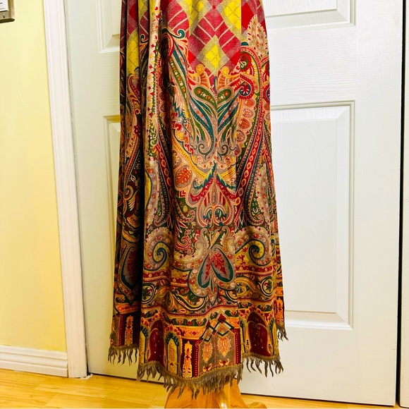 Vintage ‘80s Ralph Lauren Paisley Pleats Fringes Wool Silk Slip Pockets Size 8 - Picture 6 of 16